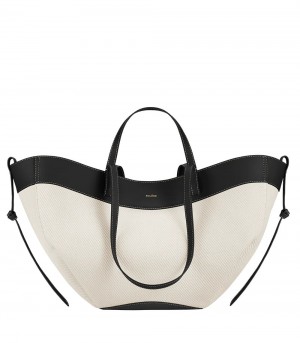 White / Black Polene Cyme Tote Bags | CANADA KIB792