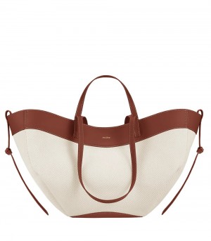 White / Brown Polene Cyme Tote Bags | CANADA ORT172