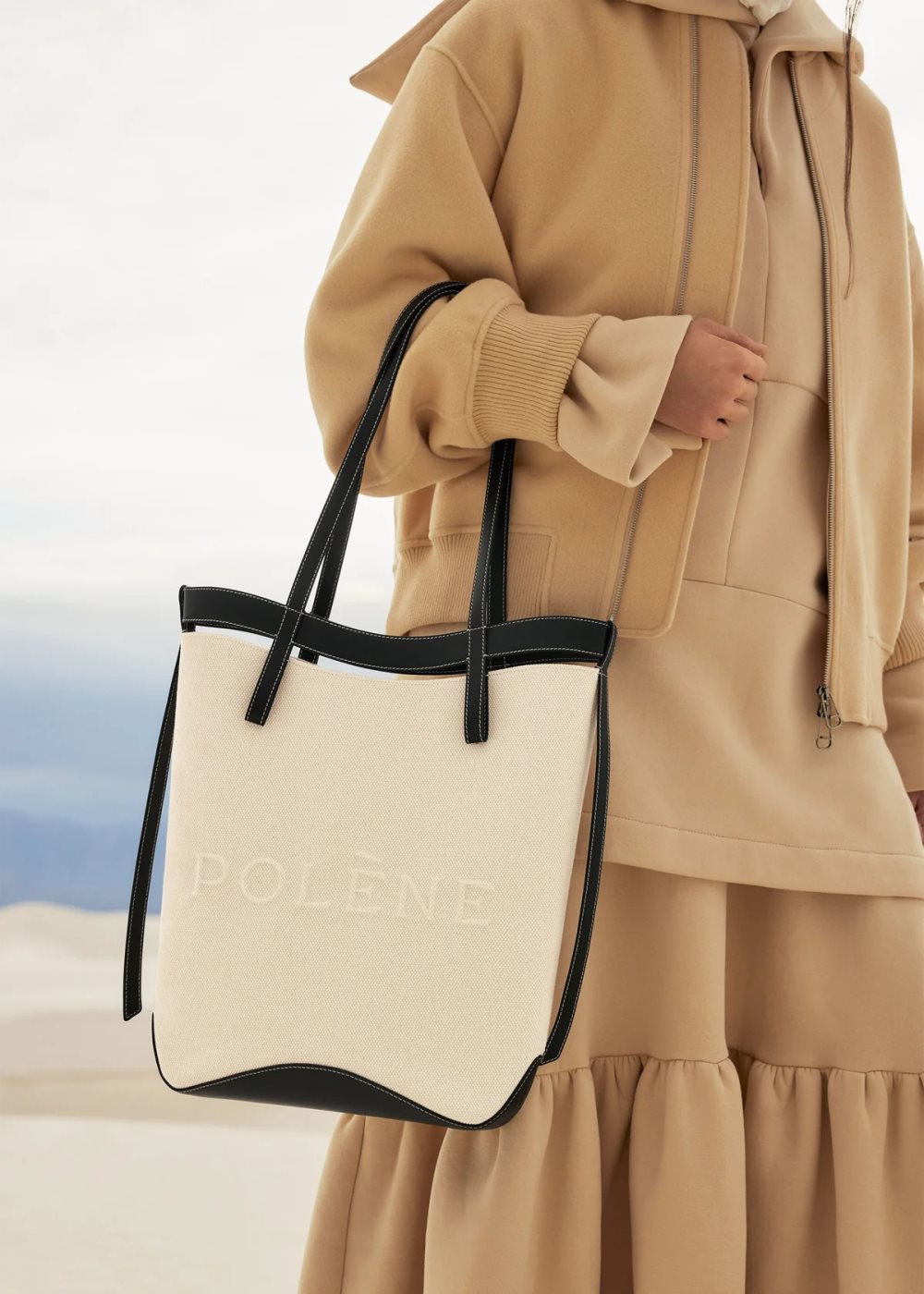 Beige / Black Polene Ilo Tote Bags | CANADA AYR278